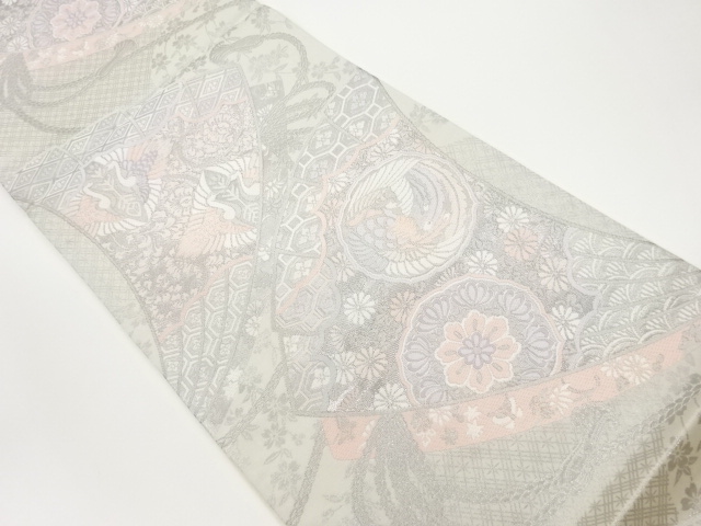JAPANESE FUKURO OBI / WOVEN BIRDS & FLORAL PLANTS